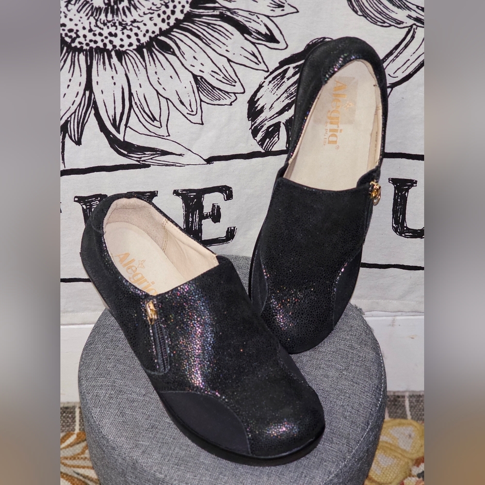 Alegria Hayli Black Leather Slip On Anti Skid Comfort Shoes Size EU 38 US 8-8.5